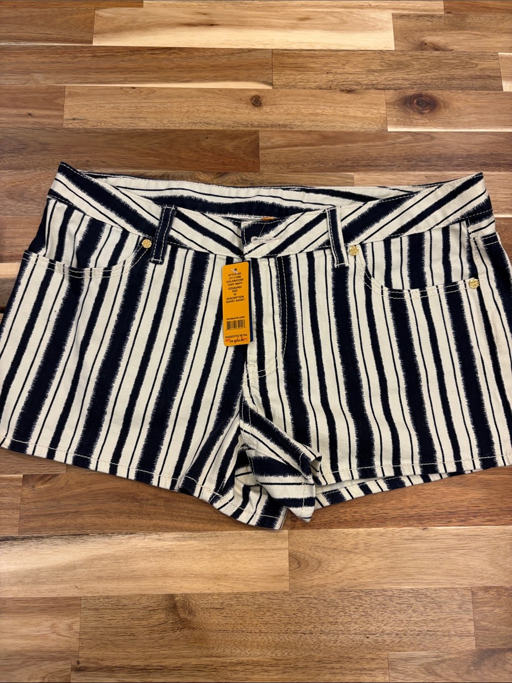 Tory Burch Black & White Striped Jean Shorts